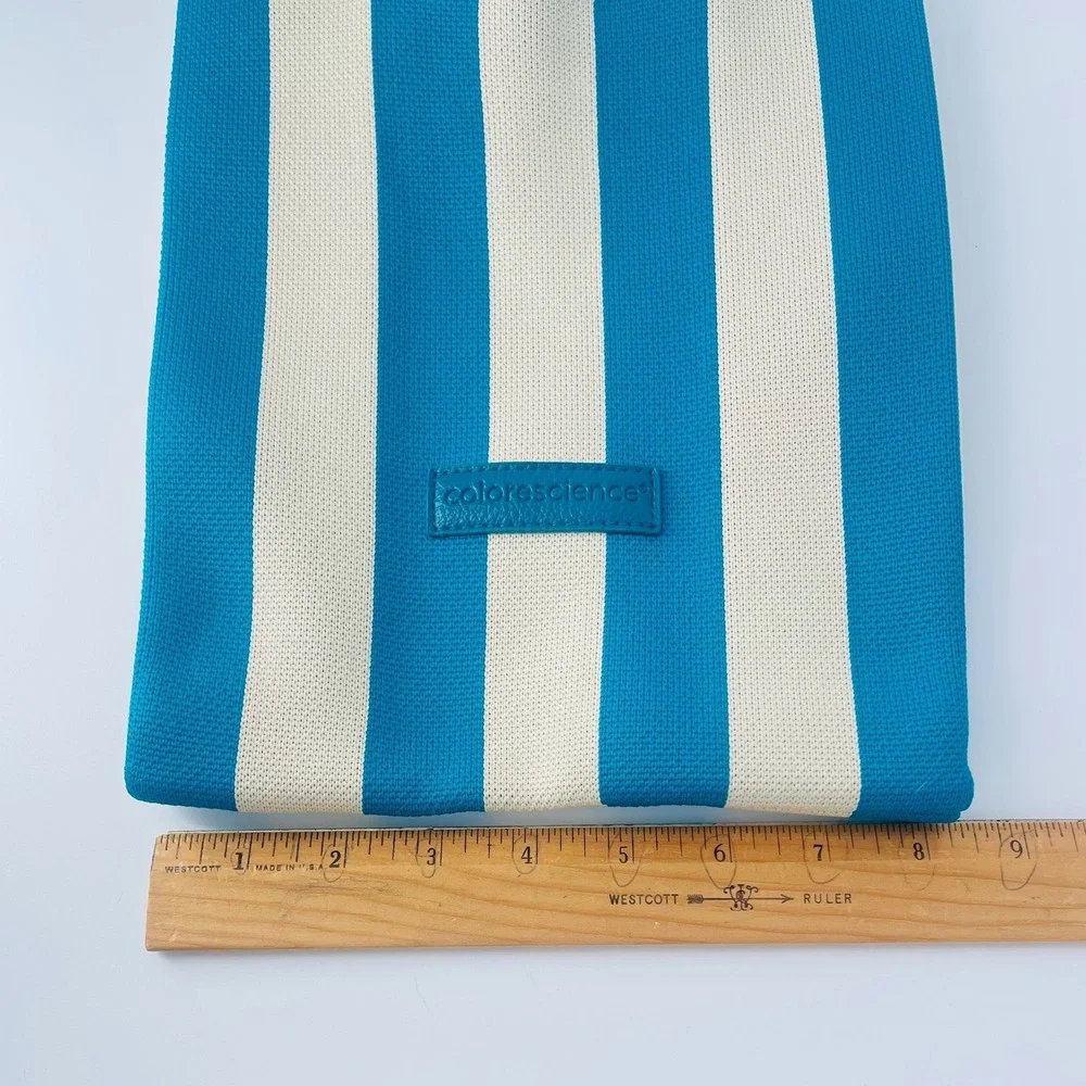Colorescience Blue White Striped Knit Tote Bag Reusable Lunch Grocery Beach